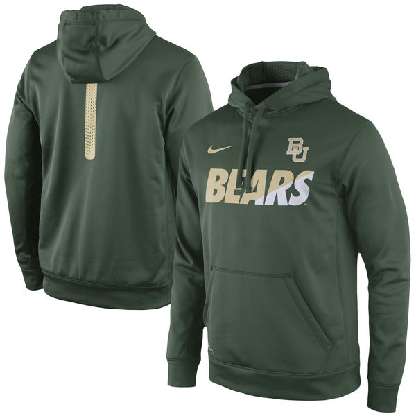 Men NCAA Baylor Bears Nike Sideline KO Fleece ThermaFIT Performance Hoodie  Green